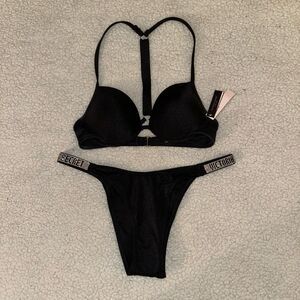 Victoria's Secret Black Rhinestone-Trim Bikini Set
